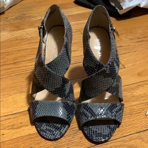 Enzo Angiolini snake skin peep toe booties